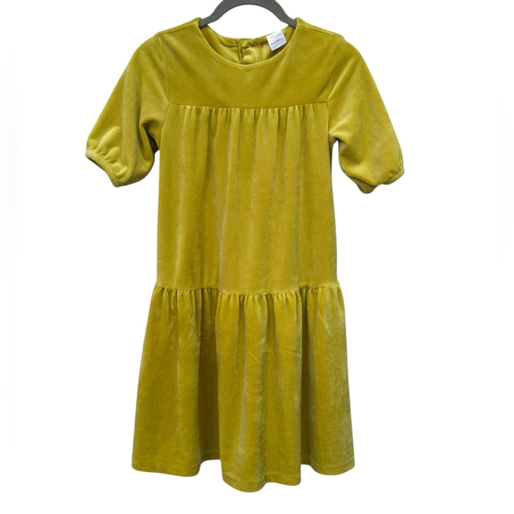 Hanna Andersson Lime Green Tiered Puff Sleeve Velvet Dress Size 10 - Picture 5 of 7